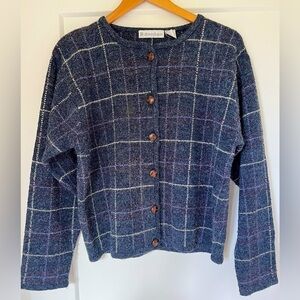 Vintage 90's dress barn Coastal Grandma Window Pane Button Cardigan / xlarge